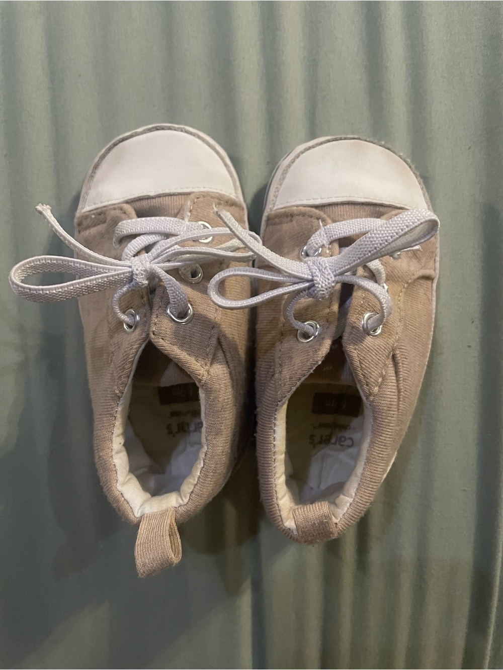 Carter's Tan Canvas Lace-Up Baby Sneakers with White Toe